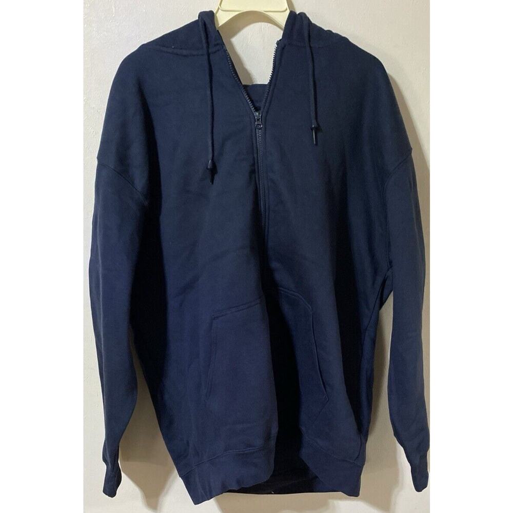 Vintage VOS Sports Hoodie Adult XL Blue Hooded Sweat Shirt Full Zipper
